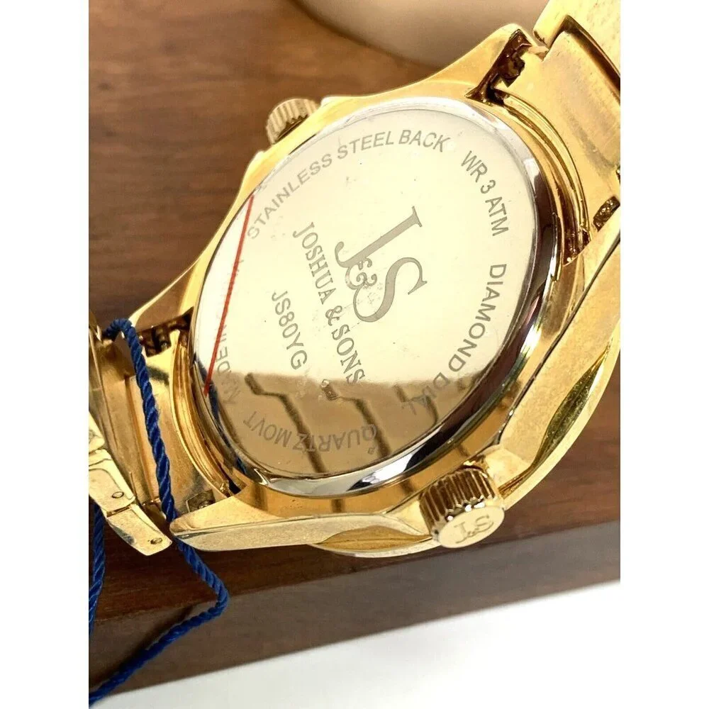 Joshua & Sons Men's Watch JS80YG Quartz Dual Time Zone Gold Stainless St…